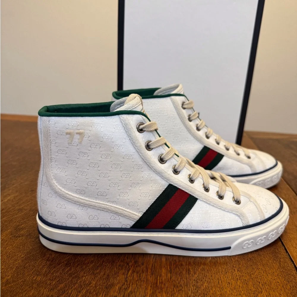 Authentic Women’s Gucci Tennis 1977 Mini GG High Tops White Canvas Sz 38 - Picture 15 of 16
